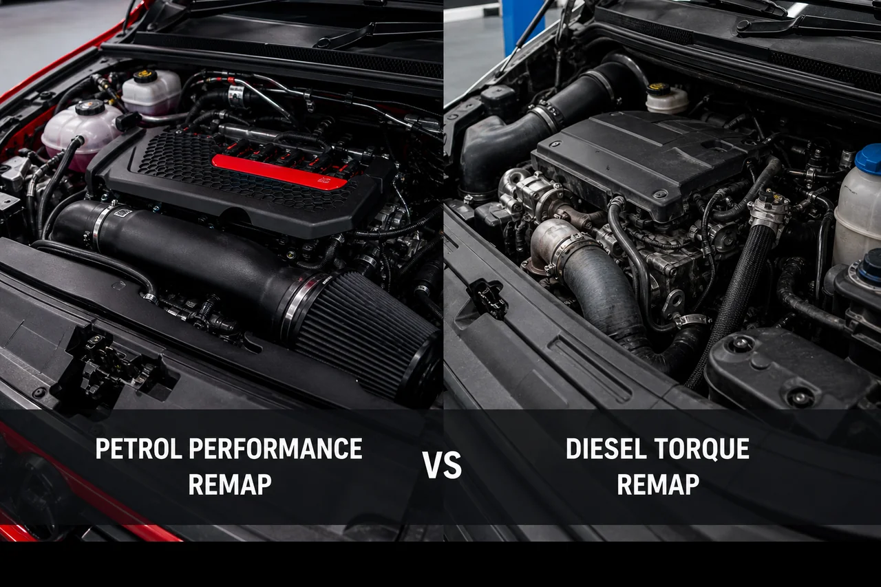 Comparison of petrol hot hatch and diesel engine bays for remapping