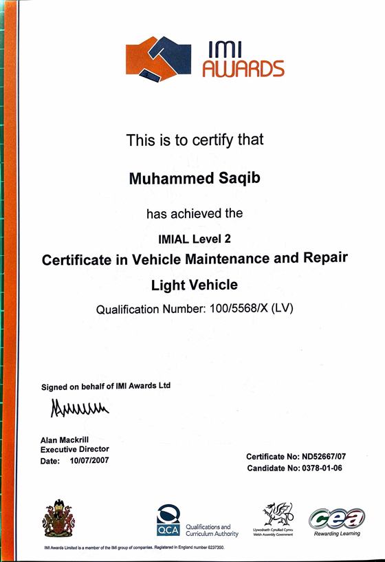 IMIAL Level 2 Certificate in Vehicle Maintenance and Repair, Light Vehicle